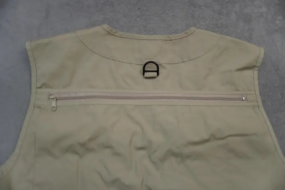 LL Bean Vest Mens XL Beige Canvas Multi Pocket Fishing Travel Outdoor Utility